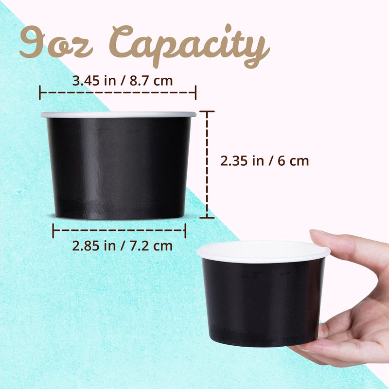 MATICAN Paper Ice Cream Cups - 50-Count 9-Oz Disposable Dessert Bowls for Hot or Cold Food, 9-Ounce Party Supplies Treat Cups for Sundae, Frozen Yogurt, Soup, Black - Image 4